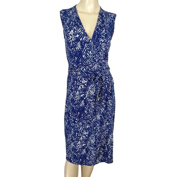DVF Diane Von Furstenberg sleeveless blue white wrap yahzi short dress sz‎ S - Picture 2 of 12
